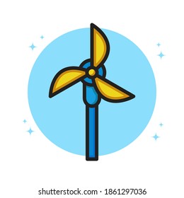 Fan Electric Icon Filled Line Style. Windmill Vector Illustration. Cooler tool Logo Sticker Symbol. Media Icon For Web and Print Template