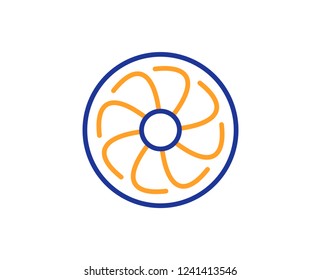 Fan engine line icon. Jet turbine sign. Ventilator symbol. Colorful outline concept. Blue and orange thin line color Fan engine icon. Vector