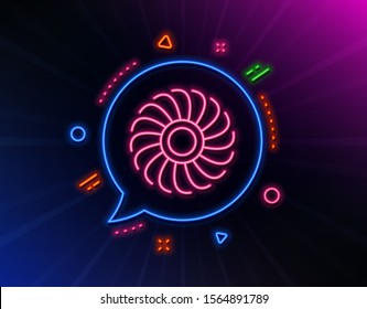 Fan engine line icon. Neon laser lights. Jet turbine sign. Ventilator symbol. Glow laser speech bubble. Neon lights chat bubble. Banner badge with fan engine icon. Vector