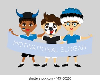 Fan of  Estonia national football team, sports. Boy with flag in the colors of the national command with sports paraphernalia.
