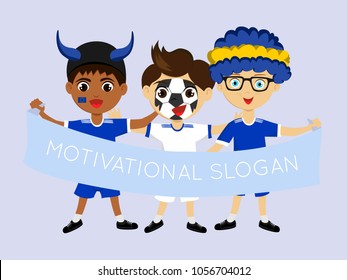 Fan of European Union national football, hockey, basketball team, sports. Boy with European Union flag in the colors of the national command with sports paraphernalia. Boy with European Union flag