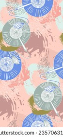 fan festive textured japanese chinese traditional vector illustration card background seamless pattern colorful watercolor ink textured