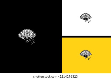 fan and flowers vector line art design