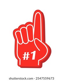 Fan foam finger. Number 1 one sports fan foam hand with raising forefinger icon. Fan support sport vector illustration