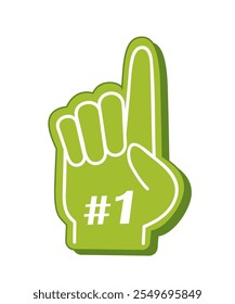 Fan foam finger. Number 1 one sports fan foam hand with raising forefinger icon. Fan support sport vector illustration