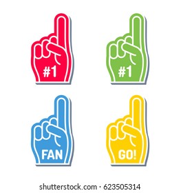 Fan foam finger vector line icon. Sport supporting sign number one fan. Cheerleading illustration isolated on white background.