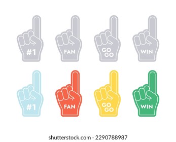 Fan Foam Fingers. Colorful foam fingers. Finger pointing up. Vector scalable graphics