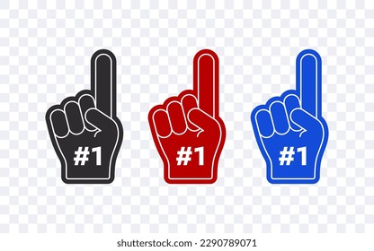 Fan Foam Fingers. Foam fingers with hashtags. Finger pointing up. Vector scalable graphics