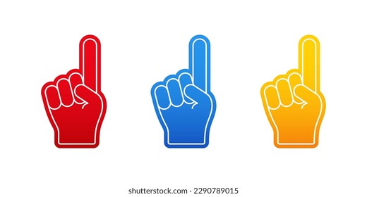 Fan Foam Fingers. Three foam hand with raising forefinger. Vector scalable graphics