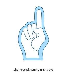Fan Foam Hand With Number One Gesture Icon. Thin Line With Blue Fill Design. Vector Illustration.