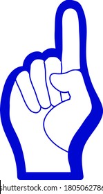 Fan Foam Hand With Number One Gesture Icon. Flat Color Design. Vector Illustration.