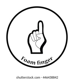 Fan foam hand with number one gesture icon. Thin circle design. Vector illustration.