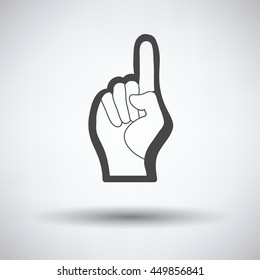Fan foam hand with number one gesture icon on gray background, round shadow. Vector illustration.