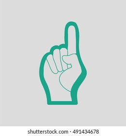 Fan foam hand with number one gesture icon. Gray background with green. Vector illustration.