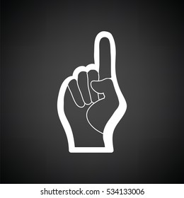 Fan foam hand with number one gesture icon. Black background with white. Vector illustration.