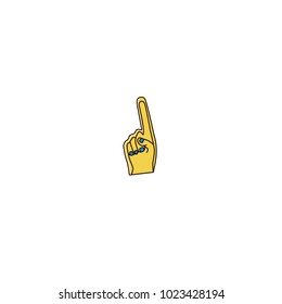 Fan foam number 1 finger - flat color line icon. Sport souvenir emblem, element, sticker, pictogram on isolated background.