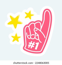 Fan glove with thumb up. Sports events and competitions. Vector illustration in cartoon sticker design