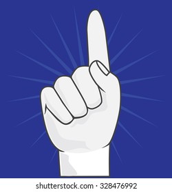 Fan hand. Foam hand on blue background vector. Number one or first place symbol.
