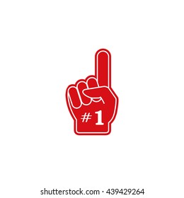 fan hand glove with foam  finger raised flat vector icon Illustration with Number 1 (one) 