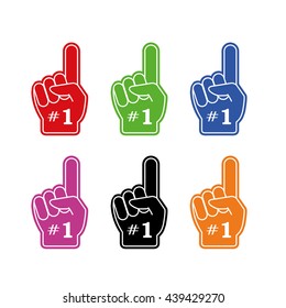 fan hand glove with foam  finger raised flat vector icon Illustration with Number 1 (one) 