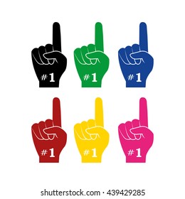 fan hand glove with foam  finger raised flat vector icon Illustration with Number 1 (one) 