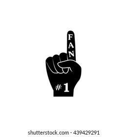 fan hand glove with foam  finger raised flat vector icon Illustration with Number 1 (one) 