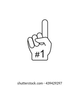 fan hand glove with foam  finger raised flat vector icon Illustration with Number 1 (one) 