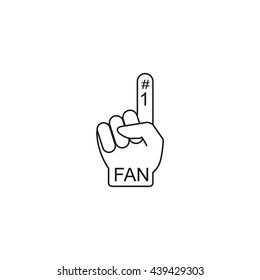 fan hand glove with foam  finger raised flat vector icon Illustration with Number 1 (one) 