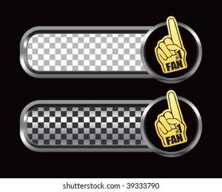 fan hand on silver and black checkered banners