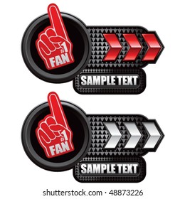 fan hand red and white arrow nameplates