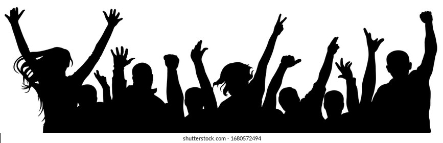 Fan Happy People. Cheerful Crowd Of People Cheering Applause. Silhouette Vector Illustration. Party Disco Concert Sport