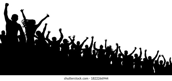 Fan happy people. Party disco concert sport. Cheerful crowd of people cheering applause. Silhouette vector