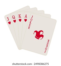 A fan of hearts playing cards including jack, queen, king, ace and joker in vector