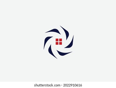 Fan house or wind turbine power house vector monogram logo template