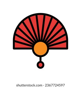 Fan icon colored outline red orange colour chinese new year vector element and symbol perfect.