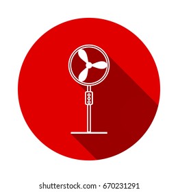 Fan icon isolated on red background with long shadow. flat icon