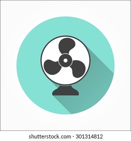 Fan  - icon with long shadow, flat design. Vector illustration
