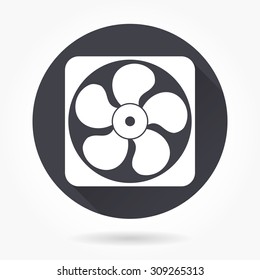 Fan  icon with long shadow, flat design. Vector illustration.