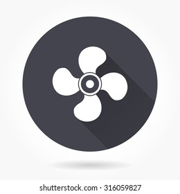 Fan  icon with long shadow, flat design. Vector illustration.