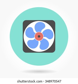Fan  icon  on green background. Flat vector illustration.