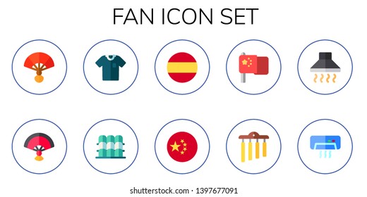 fan icon set. 10 flat fan icons.  Collection Of - referee, grandstand, spain, china, chimes, hood, air conditioner