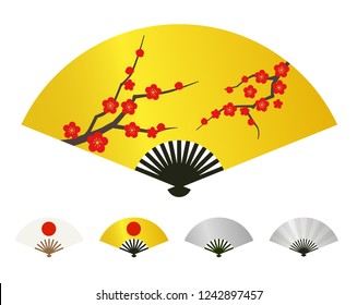Fan icon set with plum blossoms drawn