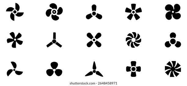 Fan icon set. Propeller icon set. Fan cooler icons. Ventilator icon collection. Vector illustration. EPS 10