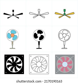 fan icon set vector. ceiling fan icon vector. Exhaust fan icon set. Ventilator symbol. Blower icon. web sign of ventilator.
