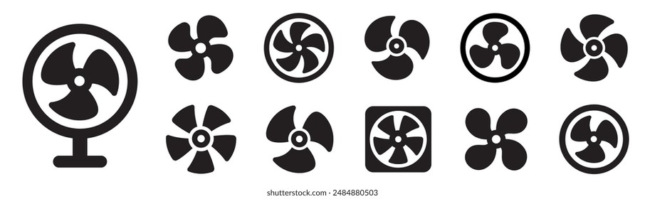 Fan icon set. Ventilator, propeller, cooler, conditioner - stock vector.