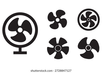 Fan icon set. Ventilator, propeller, cooler, conditioner - stock vector. stock illustration