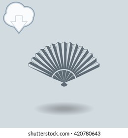 Fan icon with shadow. Cloud of download with arrow.