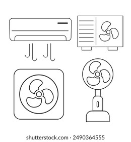 A fan icon symbolizes airflow and cooling, often represented by rotating blades, while an AC icon represents air conditioning with elements like snowflakes or cooling waves. Both icons convey relief f