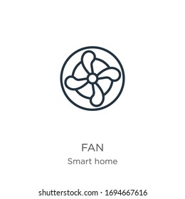 Fan icon. Thin linear fan outline icon isolated on white background from smart house collection. Line vector sign, symbol for web and mobile