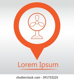 The fan icon. fan, ventilator, blower, propeller symbol. Flat Vector illustration. map pin icon